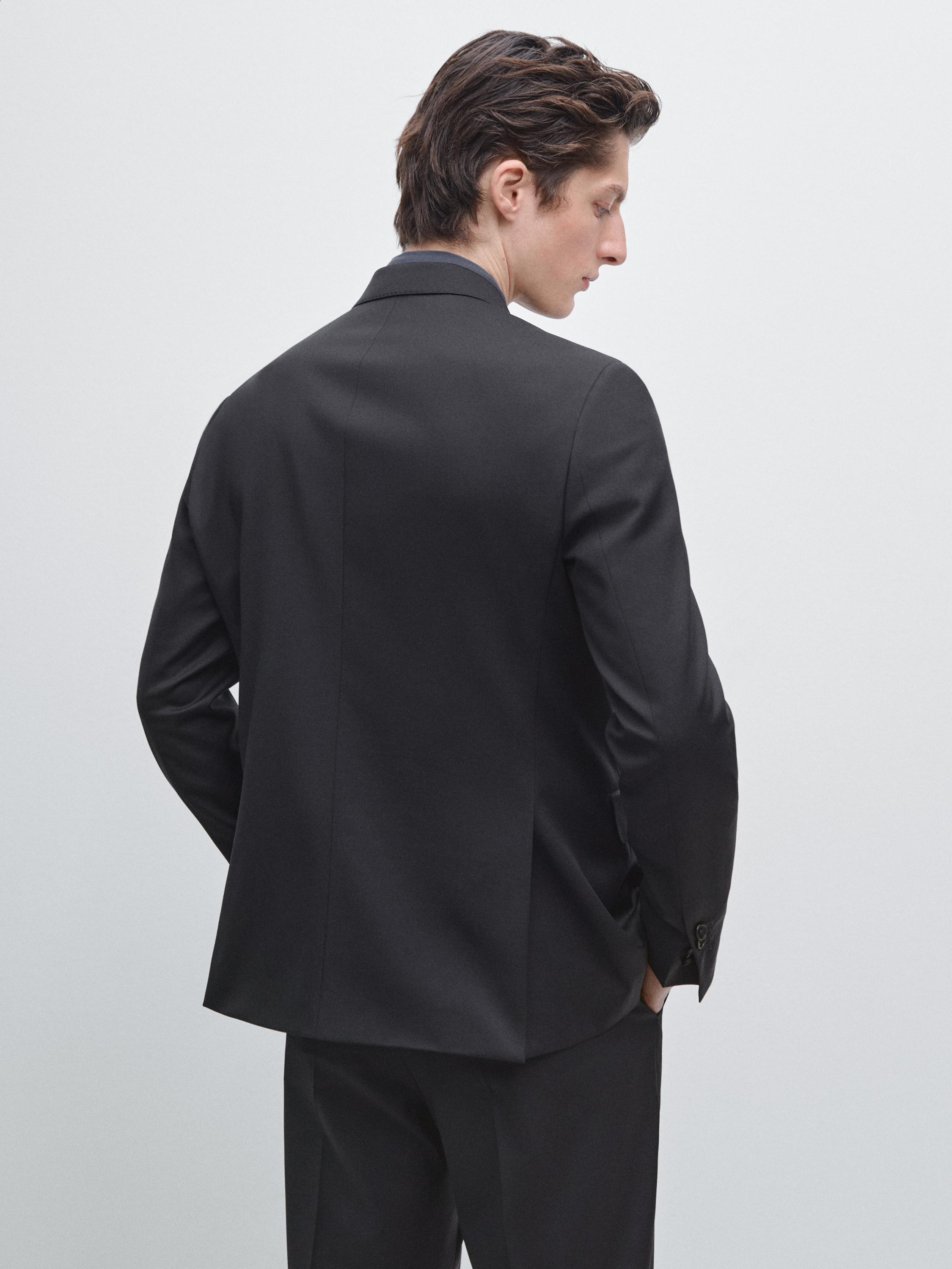 100% cool wool double-breasted suit blazer
